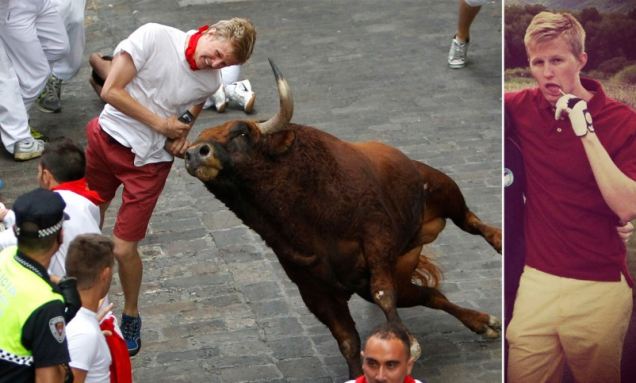 Limpa Mahasiswa AS Dibuang karena Ditanduk Banteng di Festival Pamplona